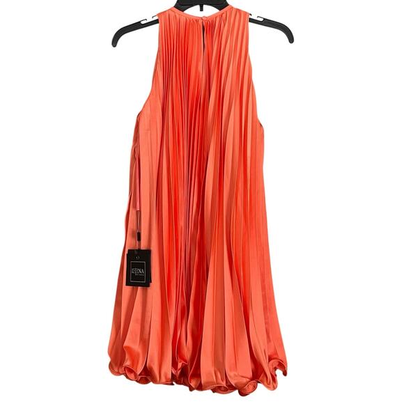 Mac Duggal Size 4 NEW Orange Pleated Halter Neck Flowy Mini Trapeze Dress 49636 - Picture 5 of 9